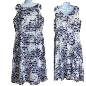 Preston & York Sleeveless Dress Plus Size 14 Sheath Gray White Striped Floral